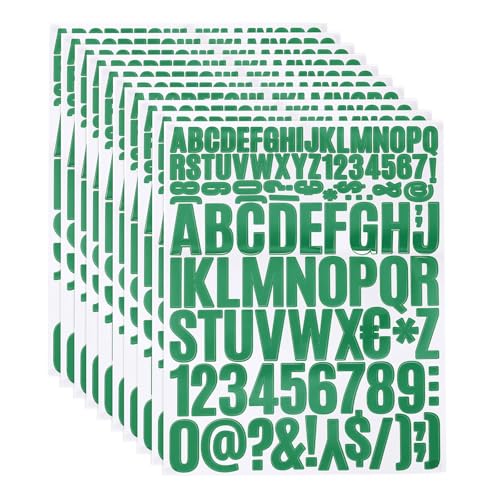 QUARKZMAN 810 Stück Vinyl-Buchstaben-Aufkleber, 10 Blätter 1,5 Zoll Grüne Selbstklebende Niedliche Alphabet-Zahlen-Aufkleber für DIY-Kunsthandwerk, Geschenkkarten, Notizbuch-Aufkleber von QUARKZMAN