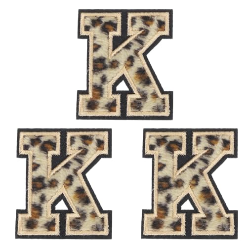 QUARKZMAN Buchstabe K Patches Leopard Bügelbuchstaben K Patch mit schwarzem Rand zum Aufbügeln 6 cm/2,36 Zoll, Hot-Melt-Klebeprozess Packung mit 3 Stück von QUARKZMAN