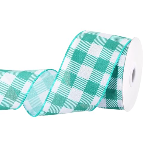 QUARKZMAN Dunkelgrünes kariertes Band, 2,5 Zoll x 10 Yards Drahtkante Gingham-Band Bauernhaus-Karoband für Geschenkverpackung, DIY, Weihnachtsdekoration und Bogenhandwerk von QUARKZMAN