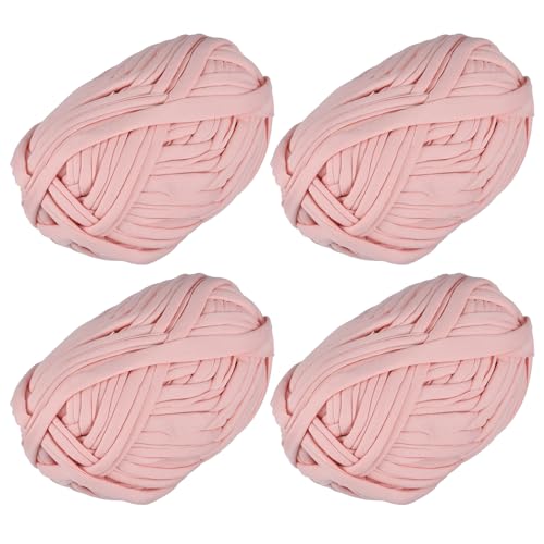 QUARKZMAN Elastischer Stoff Tuch Garn 14.11oz/ 400g Hemd Häkelgarne für DIY Tasche Teppich Kissen 4 Rollen Peach Rosa von QUARKZMAN