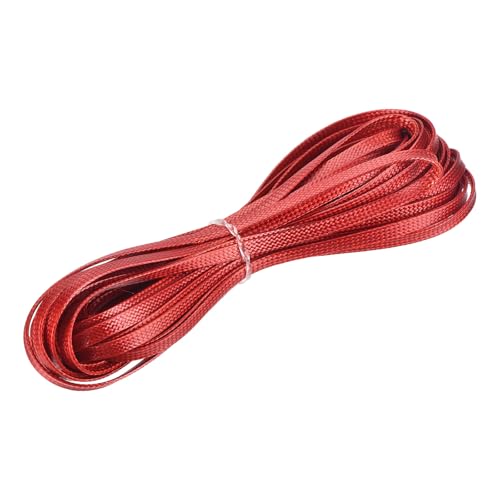 QUARKZMAN Flache gewachste Fäden, 5 Yard 4mm Leder Nähfaden Polyester Gewachstes Schnur für Handnähen Weben Armband Halskette DIY Handwerk, Rot von QUARKZMAN