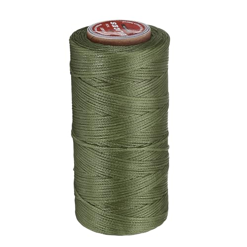 QUARKZMAN Flaches Leder-Nähgewachstes Faden, 140m / 153 Yards Polyester Wachs-Schnur, 300D Wachs-Nähgarn für Lederhandwerk, Buchbinden, geflochtene Armbänder, Grasgrün von QUARKZMAN