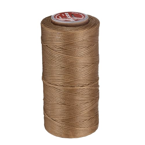 QUARKZMAN Flaches Leder-Nähwachs-Faden, 140m / 153 Yards Polyester Wachs-Schnur, 300D Wachs-Nähgarn für Lederhandwerk, Buchbinden, geflochtene Armbänder, Khaki Braun von QUARKZMAN