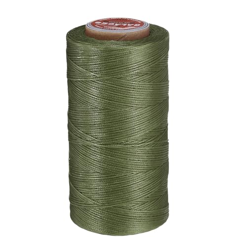 QUARKZMAN Flaches Leder-Nähwachs-Faden, 270m / 295 Yards Polyester Wachsschnur, 150D Wachsnähgarn für Lederhandwerk, Buchbinden, geflochtene Armbänder, Grasgrün von QUARKZMAN