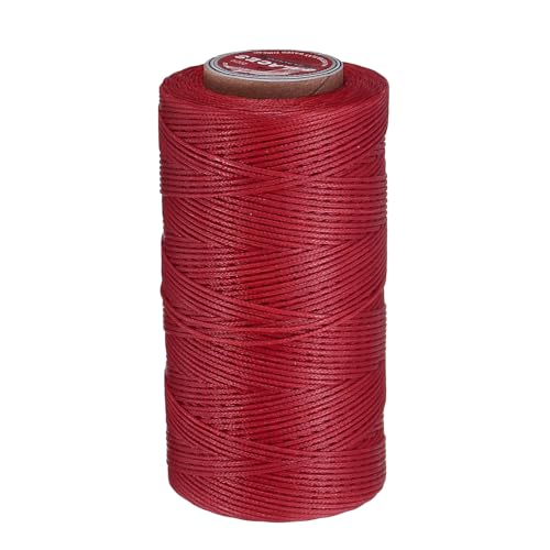 QUARKZMAN Flaches Leder-Nähwachs-Thread, 200m / 219 Yards Polyester-Wachsschnur, 210D Wachs-Nähgarn für Lederhandwerk, Buchbinden, geflochtene Armbänder, Rot von QUARKZMAN