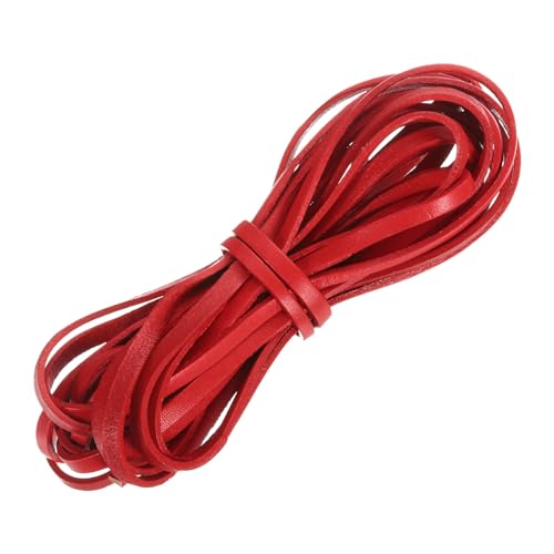 QUARKZMAN Flaches Lederband, 5,5 Yard 5mm Lederstreifen zum Basteln von Armbändern, Geldbörsenriemen, Rot von QUARKZMAN