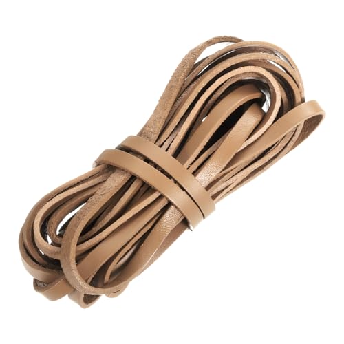 QUARKZMAN Flaches Lederband, 5,5 Yard 6mm Lederstreifen Schnürsenkel für DIY Handwerk, Herstellung von Armbändern, Geldbörsenriemen, Khaki von QUARKZMAN