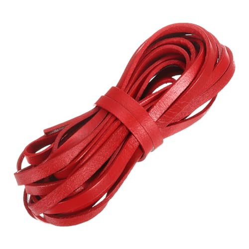 QUARKZMAN Flaches Lederband, 5,5 Yard 6mm Lederstreifen Schnürsenkel für DIY Handwerk Herstellung von Armbändern, Geldbörsenriemen, Rot von QUARKZMAN