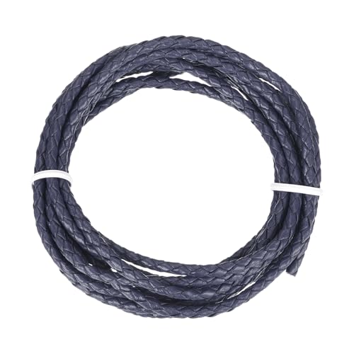 QUARKZMAN Geflochtener Lederband, 3mm Rund Geflochtenes Kunstleder Halsband Schnur 2 Meter für Schmuckherstellung Halsketten Handwerk Flechten, Dunkelblau, 2m von QUARKZMAN