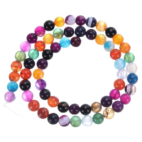 QUARKZMAN Gemischte Farbe Achat Perlen 6mm Natürliche Edelstein Perlen, Glatt Runde Lose Perlen für Armband Schmuckherstellung DIY (1 Strang - 62 Stück) von QUARKZMAN