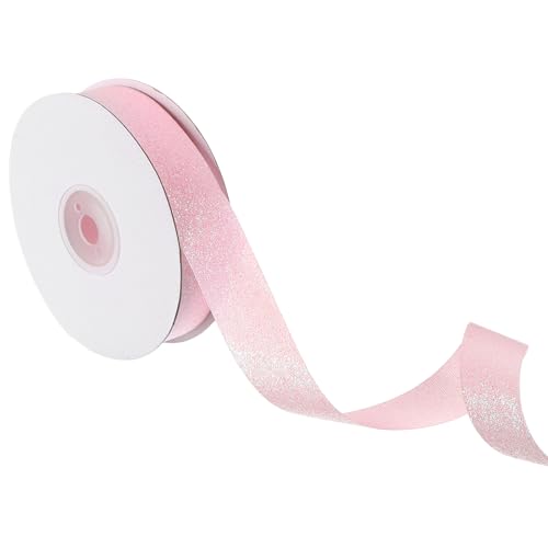 QUARKZMAN Glanzband, 25 Yards x 7/8" Rosa Polyester Metallic Glitzerband Geschenkband für Weihnachtsfeier Hochzeit Dekoration DIY Basteln von QUARKZMAN