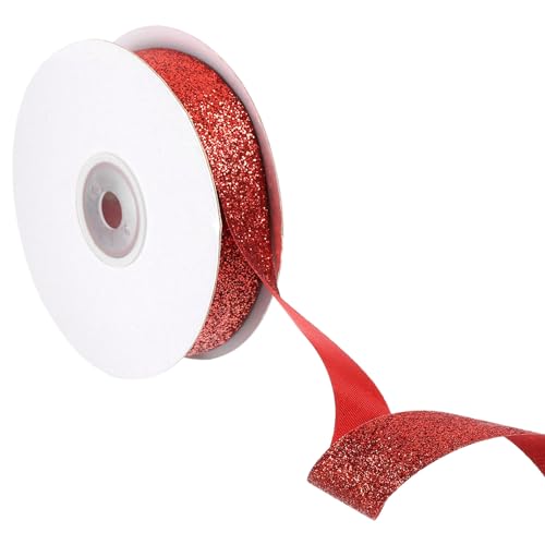 QUARKZMAN Glanzband, 25 Yards x 7/8" Rotes Polyester Metallic Glitzerband Geschenkverpackungsband für Weihnachtsfeier Hochzeit Dekoration DIY Basteln von QUARKZMAN