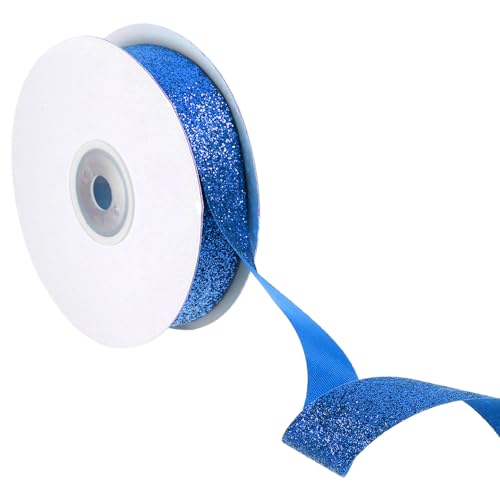 QUARKZMAN Glanzband, 25 Yards x 7/8" Saphir Polyester Metallic Glitzerband Geschenkband für Weihnachtsfeier Hochzeit Dekoration DIY Basteln von QUARKZMAN