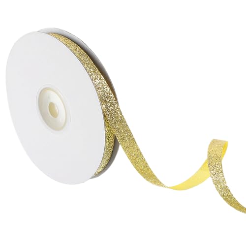 QUARKZMAN Glitzerband, 25 Yards x 3/8" Gold Polyester Metallic Glitzerband Geschenkverpackungsband für Weihnachtsfeier Hochzeit Dekor DIY Basteln von QUARKZMAN