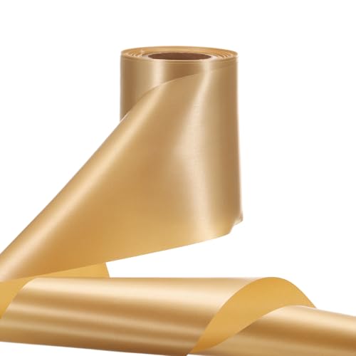 QUARKZMAN Gold Satinband 4 Zoll x 25 Yards Polyester Einseitiges Einfarbiges Geschenkband für Blumenstrauß, Geschenkverpackung, Basteln, Haarbänder, Hochzeitsfeierkarten-Dekoration von QUARKZMAN