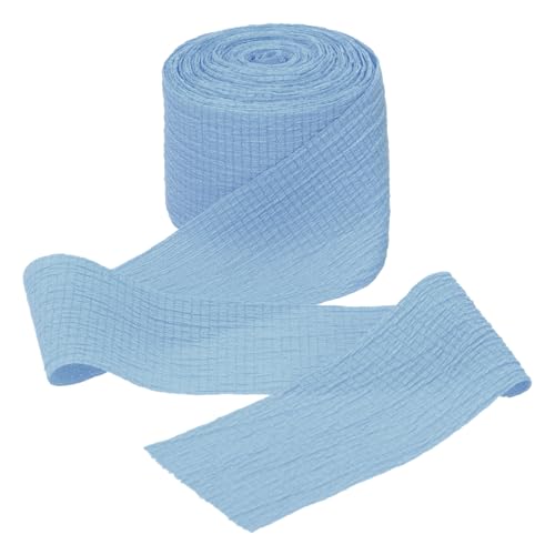 QUARKZMAN Graues Blaues Band Krinkle Chiffon, 1 1/2 Zoll Handgemachtes Tüllstoff Seidenband Stoff Breit für Blumenstrauß Geschenkverpackung DIY Basteln Hochzeit von QUARKZMAN