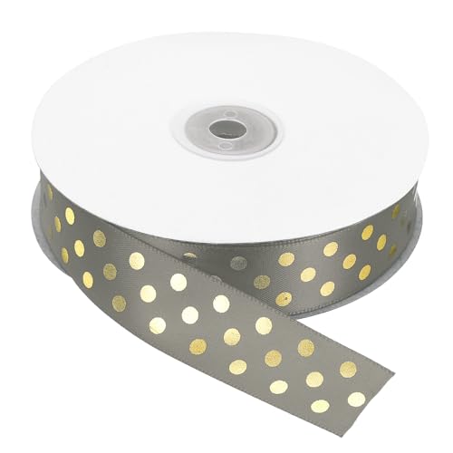 QUARKZMAN 2.5cm x 46M Polyester Satinband, Geschenkband mit Goldpunkten bunte bänder Stoffband für Geschenkschleife DIY Basteln Ostern Halloween Hochzeit Party, Schleifenband Dunkelgrau QUARKZMAN 2.5cm x 46M Polyester Satinband, Geschenkband mit Goldpunkten bunte bänder Stoffband für Geschenkschleife DIY Basteln Ostern Halloween Hochzeit Party, Schleifenband Dunkelgrau von QUARKZMAN