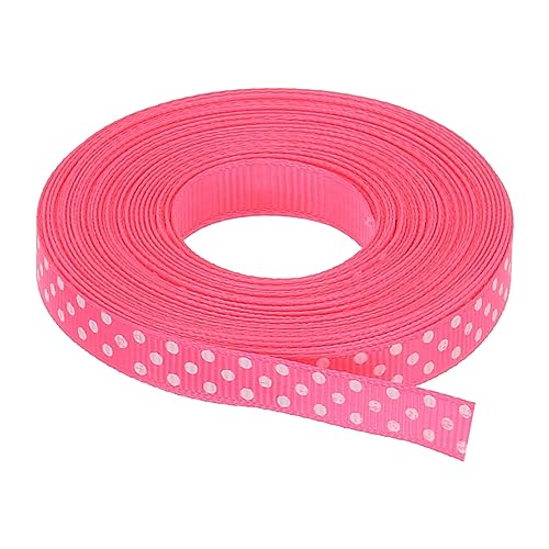 QUARKZMAN Grosgrain Farbbänder 10 Yards 0.4" Leuchtende Rosa mit Weiß Punkte Farbband Schleife Dekoration für Handwerk Geschenk Verpackung Hochzeit Basteln Handarbeit von QUARKZMAN