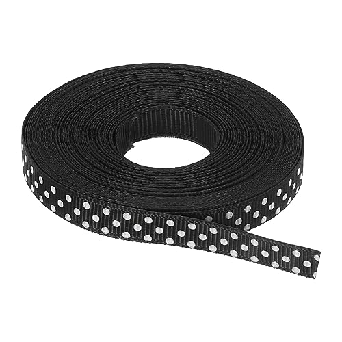 QUARKZMAN Grosgrain Farbbänder 10 Yards 0.4" Schwarz mit Weiß Punkte Farbband Schleife Dekoration für Handwerk Geschenk Verpackung Hochzeit Basteln Handarbeit von QUARKZMAN