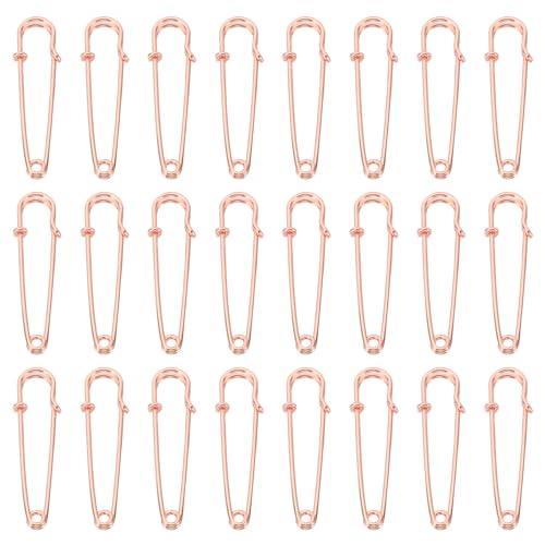 QUARKZMAN Große Sicherheitsnadeln 50mm / 2 Zoll Metall Riesige Nähsicherheitsnadeln Clips für Damenbekleidung Kleid Hosen Rock Taille, Roségold, 24 Stück von QUARKZMAN