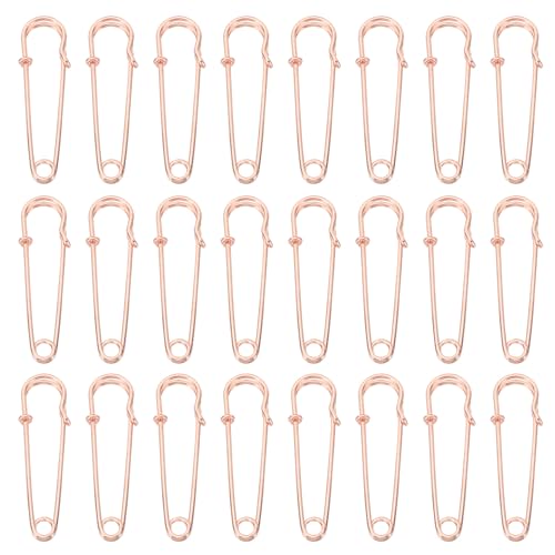 QUARKZMAN Große Sicherheitsnadeln 64mm / 2,52 Zoll Metall Riesige Nähsicherheitsnadeln Clips für Damenbekleidung Kleid Hosen Rock Taille, Roségold, 24 Stück von QUARKZMAN