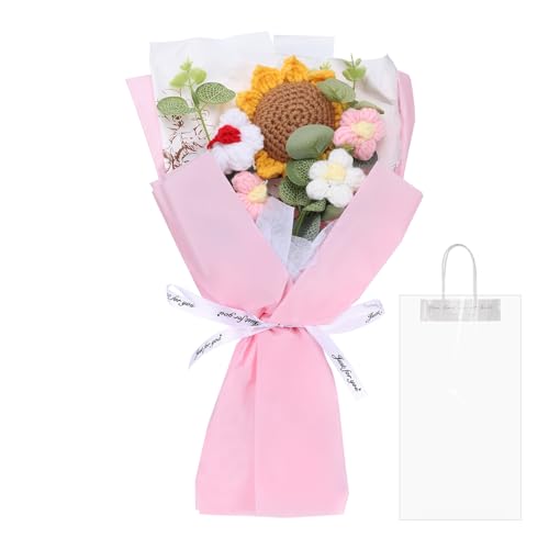 QUARKZMAN Häkelblumen, Handgemachte Gehäkelte Blumen, Künstliche Blumensträuße Sonnenblumen, Fertige Handgefertigte Blumen, Konservierte Blumen Für Muttertag, Pink von QUARKZMAN