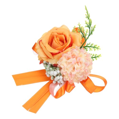 QUARKZMAN Handgelenk Ansteckblume Künstliche Blume Armbänder 1Stk Rose Handgelenk Braut Bräutigam Dekorativ für Hochzeit Zeremonie Abschlussball Party Jahrestag 12x10cm Orange von QUARKZMAN