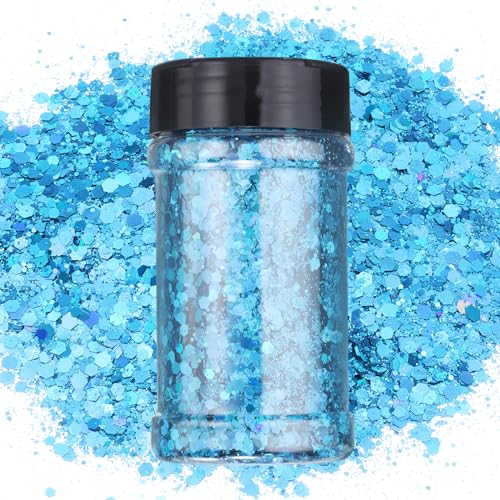 QUARKZMAN Holografischer Klobiger Glitzer 3.5oz/100g Hell Blau Holographische Glitzer Pulver Gemischt Grob und Fein Flocken Schillernde Pailletten für Nagel Haar von QUARKZMAN