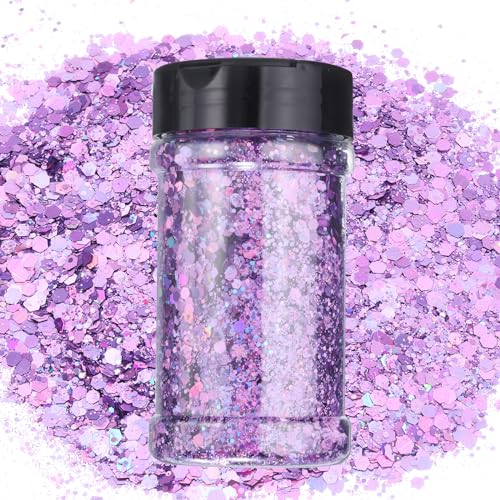 QUARKZMAN Holografischer Klobiger Glitzer 3.5oz/100g Lila Holographische Glitzer Pulver Gemischt Grob und Fein Flocken Schillernde Pailletten für Nagel Haar Epoxidharz von QUARKZMAN