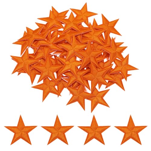 QUARKZMAN Kleine 5-Sterne Aufbügelflicken Bestickte Nähaufnäher Applikationen Kleidungsverzierungen zur Reparatur von Kleidung Rucksack Dekoration 4,5x4,5cm/1,8x1,8" Packung mit 50 (Orange) von QUARKZMAN