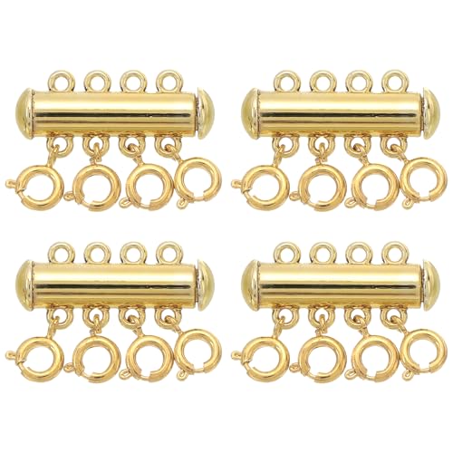 QUARKZMAN Layering Chain Clasp Chain Connector 4 Stück 4 Stränge Schiebe Magnetische Röhrenverschluss für Schichtkettenherstellung, Gold von QUARKZMAN