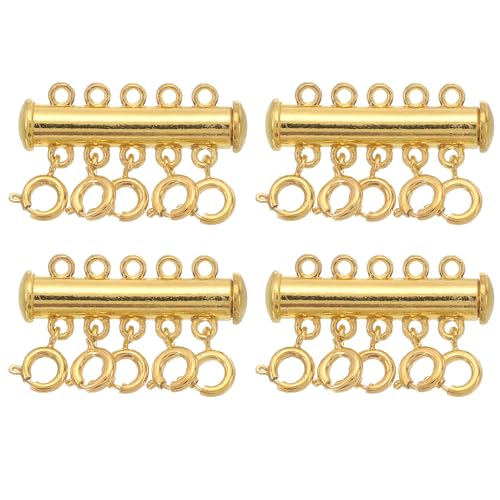 QUARKZMAN Layering Chain Clasp Chain Connector 4 Stück 5 Stränge Schiebe-Magnetverschluss für Schichtkettenherstellung, Gold von QUARKZMAN