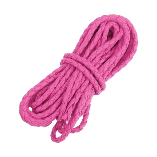 QUARKZMAN Lederband, 5,47 Meter, 4 mm Durchmesser, PU-Flechtgarn für Handtasche, Schuhband, DIY-Basteln von Armbändern, Fuchsia von QUARKZMAN