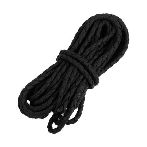 QUARKZMAN Lederband, 5,47 Meter, 4 mm Durchmesser, PU-Flechtgarn für Handtasche, Schuhband, DIY-Basteln von Armbändern, Schwarz von QUARKZMAN