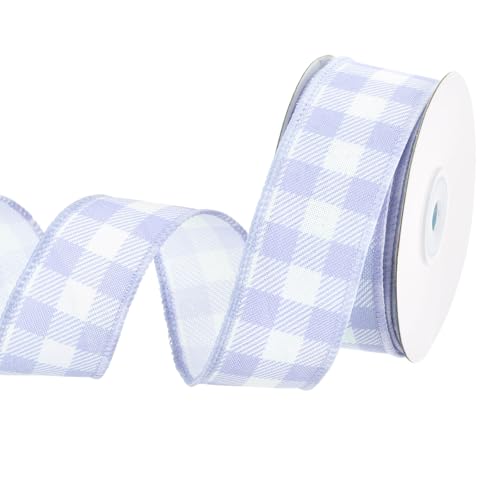 QUARKZMAN Lila kariertes Band, 1,5 Zoll x 10 Yards Drahtkante Gingham-Band Bauernhaus-Karoband zum Geschenkverpacken, DIY, Weihnachtsdekoration und Bogenhandwerk von QUARKZMAN