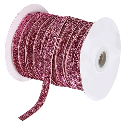 QUARKZMAN Metallischer Glitzer Samt Farbband 3/8" x 50 Yard Einseitiges Glitzern Farbband für Weihnachten Basteln Handwerk Geschenkverpackung Schleife Dekoration Wein Rot von QUARKZMAN