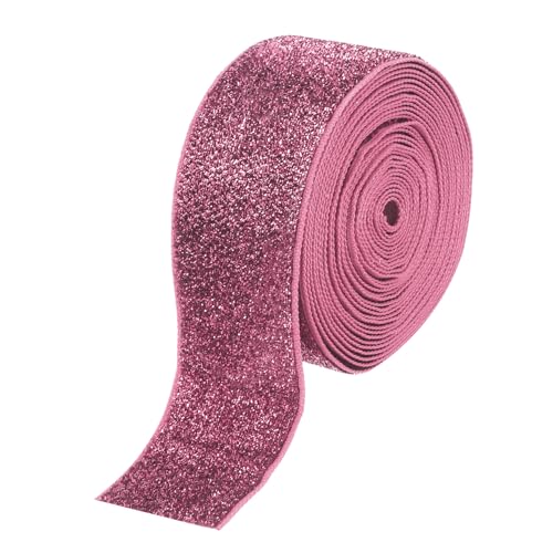 QUARKZMAN Metallischer Glitzer-Samtband 1 1/2"x 5 Yard Einseitiges Glitzerband Geschenkverpackung mit Goldpulver Pink von QUARKZMAN