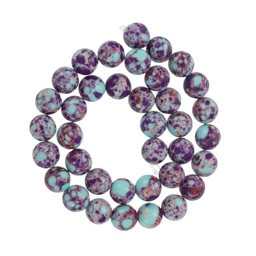 QUARKZMAN Natürliche Galaxy Sea Sediment Perlen 10mm polierte runde glatte Edelstein-Lose Perlen für Armband Schmuckherstellung (15" Länge, gemischt lila blau, ca. 38 Stück) von QUARKZMAN