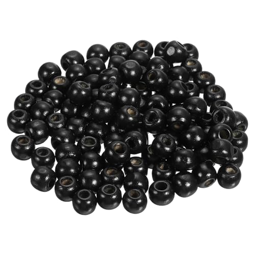 QUARKZMAN Natürliche Holzperlen, 400 Stück 10mm Durchmesser Schwarze runde lose Spacer-Perlen für DIY-Schmuckarmband, 4mm Loch von QUARKZMAN