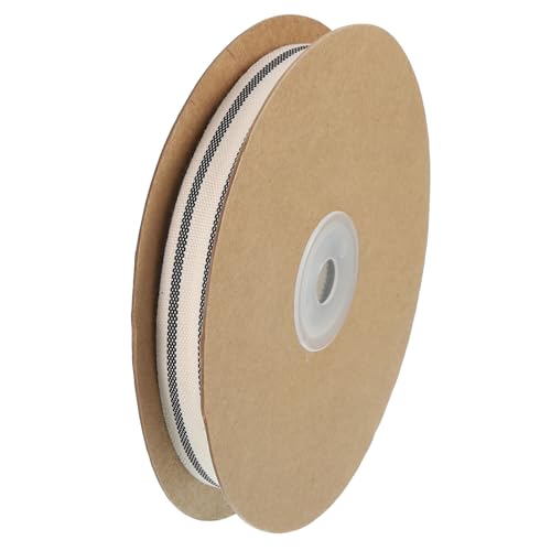 QUARKZMAN Natürliches Baumwollstreifenband, 5/8 Zoll x 10 Yard Baumwollstoffbandrolle, Natur mit schwarzem Ripsband zum Geschenkverpacken, Basteln, Schleifenbinden, Wohnkultur von QUARKZMAN