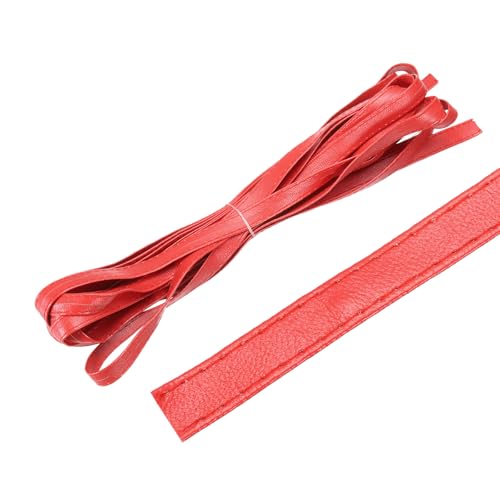 QUARKZMAN Roter Lederriemen Lederstreifen Schultertasche Lederband Doppelseitig 3/8 Zoll (10mm) Breit 5M Lang Flaches Lederband für Kleidungsgürtel, Taschengriffe, Handwerk von QUARKZMAN