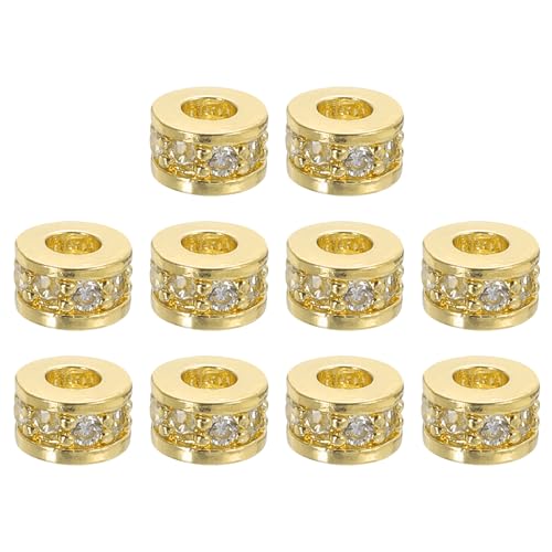 QUARKZMAN Runde Ring Charm Spacer Perlen, 10 Stück 6mm - Messing Strass Spacer Perlen, Zirkon Spacer Perlen für DIY Armbänder Schmuckherstellung (Weiß - Gold) von QUARKZMAN