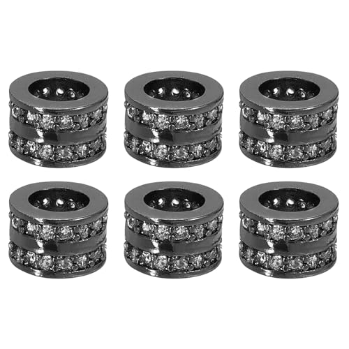 QUARKZMAN Runde Ring Charm Spacer Perlen, 6 Stück 8,5 mm - Messing Strass Spacer Perle, Zirkon Spacer Perle für DIY Armbänder Schmuckherstellung (Weiß - Metallic Schwarz) von QUARKZMAN