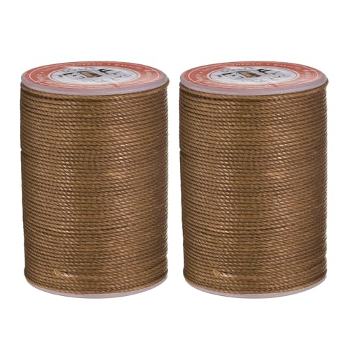 QUARKZMAN Rundes Leder-Nähgewachstes Faden, 55m / 60 Yards Polyester Wachs-Schnur, 0,80mm Wachs-Nähkordel für Lederhandwerk, Buchbinden, geflochtene Armbänder, Hellbraun, 2 Stück von QUARKZMAN