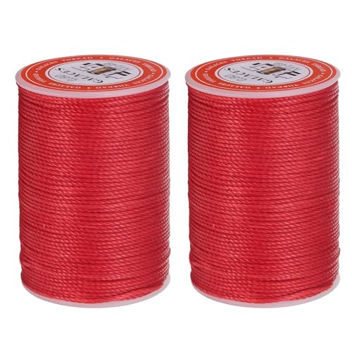 QUARKZMAN Rundes Leder-Nähwachs-Garn, 55m / 60 Yards Polyester Wachsschnur, 0,80mm Wachs-Nähkordel für Lederhandwerk, Buchbinden, geflochtene Armbänder, Rot, 2 Stück von QUARKZMAN