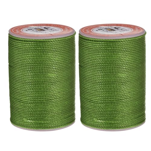 QUARKZMAN Rundes Leder-Nähwachs-Thread, 55m / 60 Yards Polyester Wachsschnur, 0,80mm Wachs-Nähkordel für Lederhandwerk, Buchbinden, geflochtene Armbänder, Grasgrün, 2 Stück von QUARKZMAN