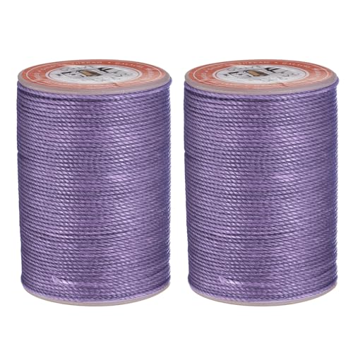 QUARKZMAN Rundes Leder-Nähwachs-Thread, 55m / 60 Yards Polyester-Wachsschnur, 0,80mm Wachs-Nähkordel für Lederhandwerk, Buchbinden, geflochtene Armbänder, Helllila, 2 Stück von QUARKZMAN