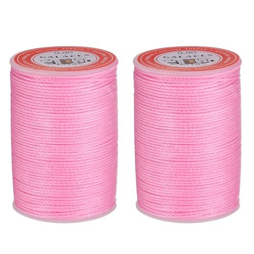 QUARKZMAN Rundes Leder-Nähwachs-Thread, 55m / 60 Yards Polyester Wachsschnur, 0,80mm Wachs-Nähkordel für Lederhandwerk, Buchbinden, geflochtene Armbänder, Pink, 2 Stück von QUARKZMAN