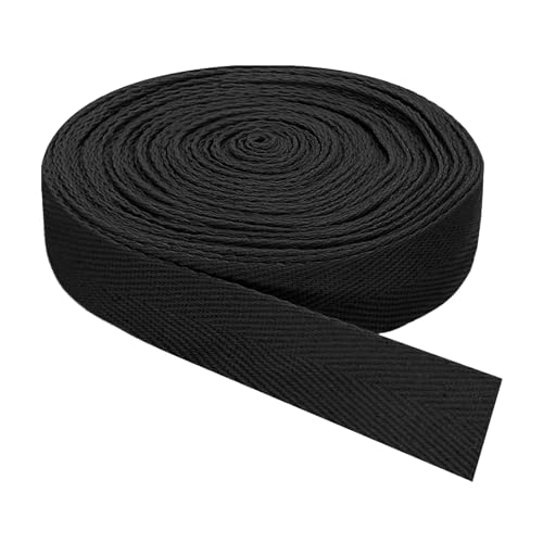 QUARKZMAN Schrägband, 1 Stück 11 Yard x 25mm - Baumwollstoffband, Rolle Schrägband für Kleidung, Accessoires, Taschen (Schwarz) von QUARKZMAN