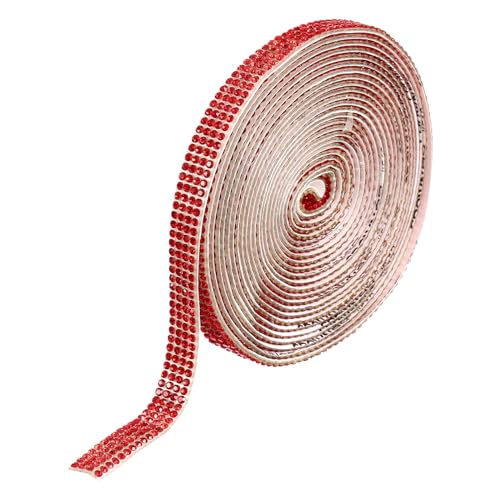 QUARKZMAN Selbstklebende Strasssteinstreifen, 4 Reihen 4 Yards Kristall Strassband Bling Diamant Aufkleber für Basteln, Auto- und Telefondekoration (Rot, 0,35 Zoll breit) von QUARKZMAN